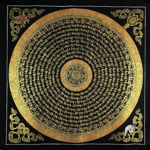 56x56 cm mantra mandala. tibetan mandala thangka. lotus and sword in the middle. compassion prayer good luck. thangka painting. hand painted