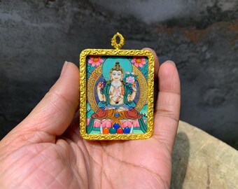 4x5 cm Mini avalokitesvara pendant. avalokitesvara ghau box filled with blessing objects. Compassion buddha. avalokitesvara thangka. ghau