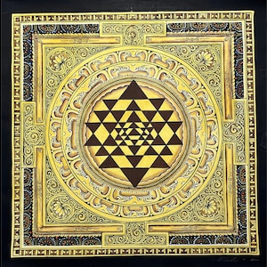 33x33 cm painted golden shri yantra of laxmi. goddess of wealth. magnetizing yantra of goddess laxmi. for prosperity, norgyunma. Norlha.