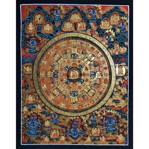 Original hand painted buddha mandala. shakyamuni buddha, thangka painting. gautam buddha. tibetan wall decor. for peace. wall hangings.