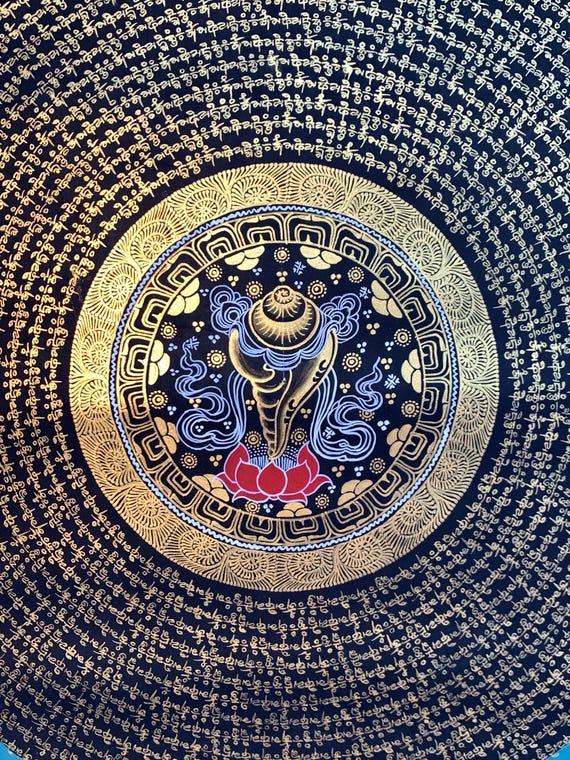 56x56 Cm Mantra/ Prayer Mandala, Conch Shell Mandala Thangka