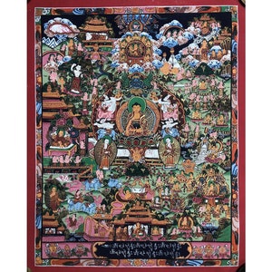 44x36 cm Life of buddha thangka. buddha shakyamuni thangka. tibetan thangka hand painted art. tibetan wall decor, for meditation, peace.