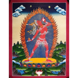 56x43 cm Hand painted Vajrayogini Thangka. Dorje Naljyorma. Tibetan thangka. Dakini power. Buddha&#39;s wisdom in female. Queen of Dakinis.