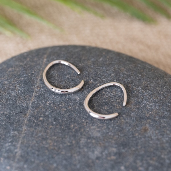 Open hoop earrings, tiny open hook hoop earrings, sterling silver water drop earrings, petite hoop, oval loop hoop, u shape minimalist, 925