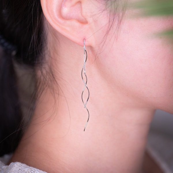 Sterling silver spiral threader earrings, Silver threader earrings, Spiral minimalist Swirl earrings, Feminine date night earring, corkscrew