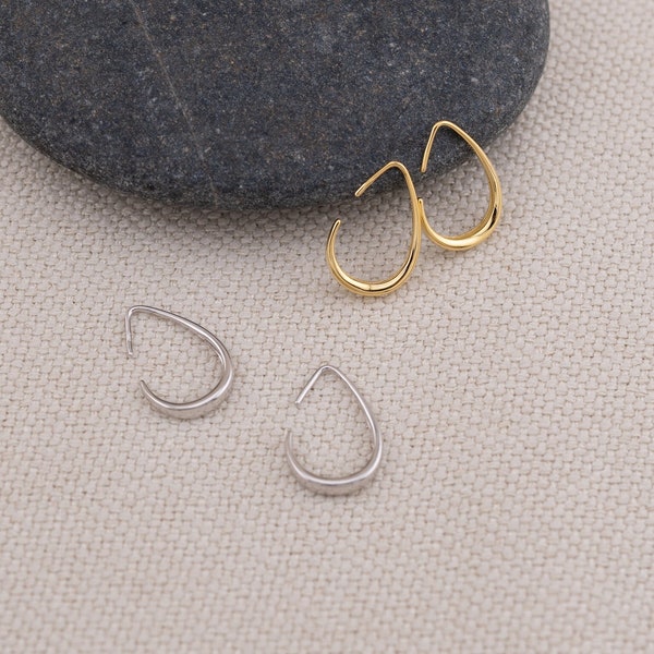 Gold half hoop earrings, horseshoe sleeper hoops, large arc earrings, silver open hoop huggie, half circle hook hoops, threader wishbone