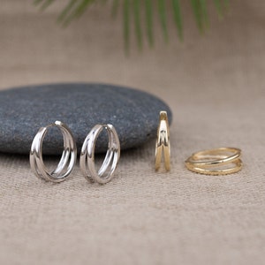 double hoop earrings gold, silver hoop earrings medium, triple hoops, medium gold hoop, large double hoop earrings, 20mm hoop earrings