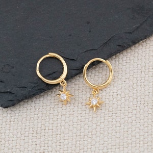 Celestial minimalistic earring, tiny huggie hoop earrings, 14K gold huggy, stars gifted jewelry sterling silver, boxed gift her date night