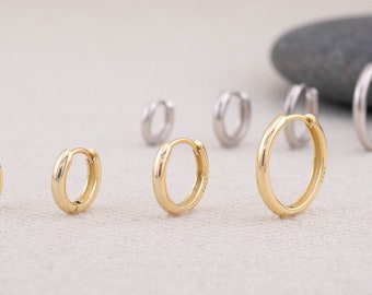 Small huggie hoops set of 2 or 3 pairs, simple everyday stacking tiny huggy hinged hoop earrings sterling silver or 14K gold, gift for her