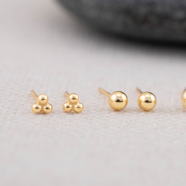 Tiny stud ball earrings set 14K gold, 925 silver stud, minimalistic delicate simple gift small boxed, everyday dainty jewelry for graduate
