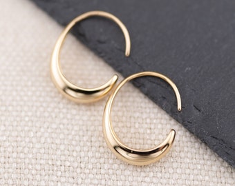 Medium thick gold hoop earrings, gold hoop earrings, thick gold hoops, gold half hoop earrings, medium hoop earring, gold hoop earring thick