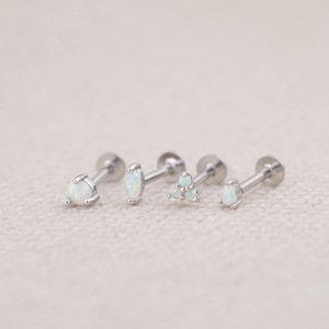 Fire opal flat back studs sterling silver, 18 K Gold, 18G tiny tragus conch earring, small piercing set, flatback studs, christmas giftful