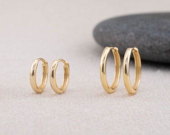 Kleine Huggie Hoops set van 2 of 3 paar, eenvoudige alledaagse stapelen kleine Huggy scharnierende hoepel oorbellen sterling zilver of 14K goud, cadeau voor haar