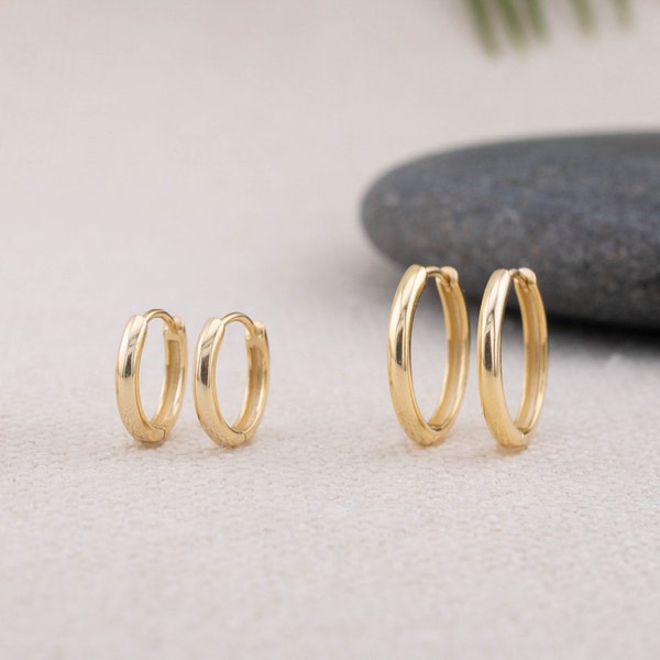 Small huggie hoops set of 2 or 3 pairs, simple everyday stacking tiny huggy hinged hoop earrings sterling silver or 14K gold, gift for her