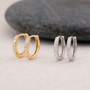 Pave hoop earrings, stacking earrings, cz diamond hoops, gold huggie hoops small, Silver huggies, lasting gift bestfriend, lovely gift her