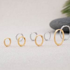 Twisted huggy earrings set of 2 or 3 - hoops earrings set sterling silver, tiny earrings set gold, waterproof hoops, dainty jewelry for mom