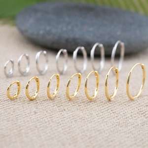 Tiny hoop earrings set of 2 or 3 pairs, Sterling silver huggies, small huggies, sleeper hoop 18 K gold, small gold hoops, stacking hoop set image 5