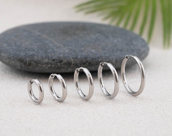 3 pairs silver hoop earrings set of 3 for multiple piercings, stacking layering set, non tarnish silver huggie mini hinged hoop gift for her