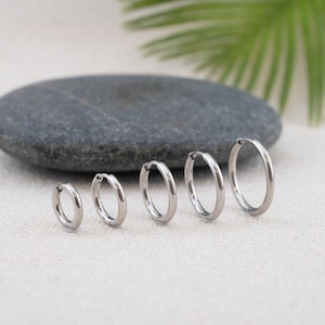 3 pairs silver hoop earrings set of 3 for multiple piercings, stacking layering set, non tarnish silver huggie mini hinged hoop gift for her