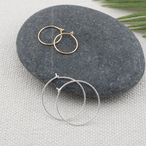 Solid sterling silver thin hoop earrings, wire wrap hoop earring, thin wire hoop, large thin hoop, small gold hoop, circle small thin hoop