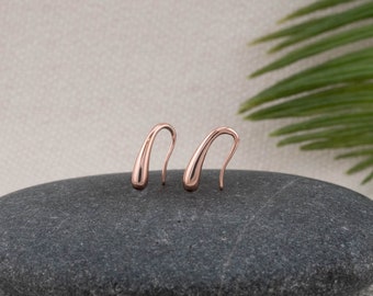 Dainty rose gold drops hook earrings, tiny dropping earring minimalistic gold, gift for her boxed, everyday earrings, sweet gifted jewelry
