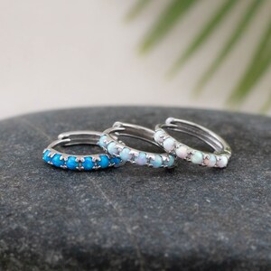 Opal hoop earrings, gemstone small hoop, cartilage hoop opal silver, mini minimalistic huggie, Opalescent helix earrings, Christmas giftful