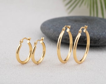 Ensemble de boucles d'oreilles en or, petit, moyen grand, argent rempli d'or 14 carats, cadeau de bijoux minimaliste épais, léger et sans ternissure