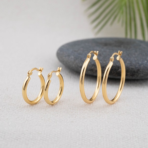 Gold hoop earrings set, small medium large hoop, 14K gold filled silver, tarnish free, lightweight, chunky thick minimalistic jewelry gift