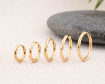 3 pairs gold hoop earrings set of 3 for multiple piercings, stacking earring set of three, gold huggie small hoop hinged, gift for daughter