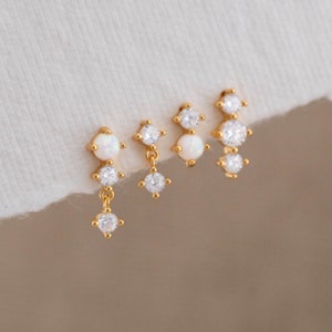 Tiny stud earring set, opal dainty gold earrings, cartilage helix earring gift ready, stacking bridesmaid earring, christmas giftful jewelry