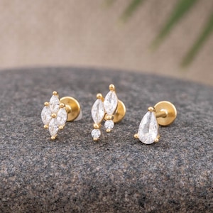 Malutkie kolczyki z płaskim tyłem i diamentami o masie 18G, płaskie kolczyki z cyrkonii, wkręty z płaskim tyłem, 14-karatowe złoto lub srebro próby 925, chrząstka helisa tragus, hipoalergiczne