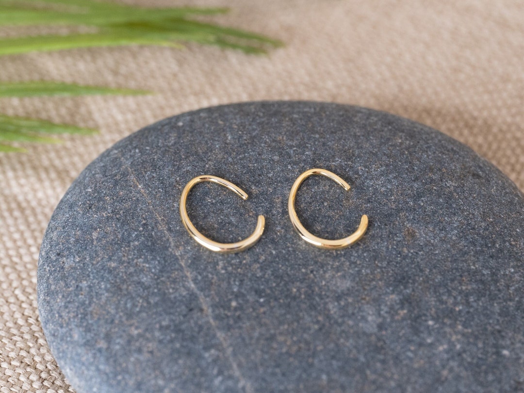 Open Hoop Earrings, Tiny Open Hook Hoop Earrings, Sterling Silver Water Drop Earrings, Huggie