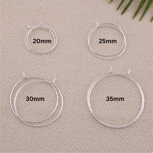 Thin wire hoop earrings solid 925 sterling silver threader, 21 gauge, small or large delicate sleeper hoop, 20mm 25mm 30mm 35mm lightweight