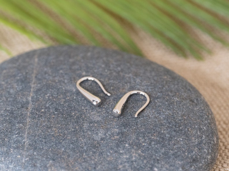 Sterling Silver minimalist water droplet french hook earrings, dainty simple everyday wear horseshoe earring, trendy abstract raindrop hook image 4