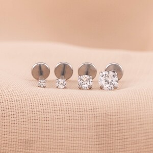 Tiny CZ 18G flat back silver stud, Titanium cartilage flatback threadless earrings, tragus conch helix labret stud, dainty stacking piercing