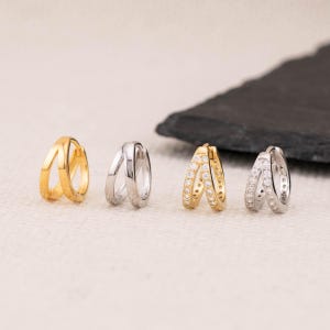 Kleine dubbele knuffelring, minimalistische effenen 8 mm hoepel scharnierende klikker, stapel kraakbeenoorbellen, 925-zilver of 14K gouden vulling, hypoallergeen