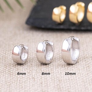 Brincos de argola pequenos e robustos, argolas de 6 mm, 8 mm e 10 mm, argola pequena empilhável em prata esterlina ou ouro 14K, pequeno presente sem manchas