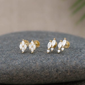 Tiny diamond cz flatback earrings, small piercing 18g flat back stud, cartilage helix tragus conch earring, waterproof, Christmas giftful