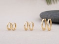 Small huggie hoops set of 2 or 3 pairs, simple everyday stacking tiny huggy hinged hoop earrings sterling silver or 14K gold, gift for her