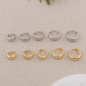 Huggie earrings, small hoop earrings set, tiny hoop earrings, 925 solid sterling silver chunky mini hoops, gold huggie sleeper tapered hoops 画像 3