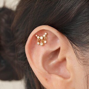 Tiny helix stud cz, dangle helix earring 20G, dainty diamond studs, 18K gold filled earring drops, holiday gift under 30, cartilage piercing