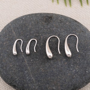 Sterling Silver minimalist water droplet french hook earrings, dainty simple everyday wear horseshoe earring, trendy abstract raindrop hook