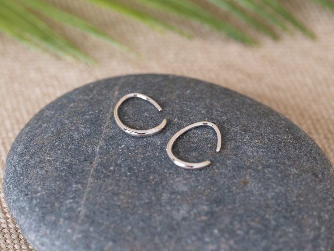 Open Hoop Earrings, Tiny Open Hook Hoop Earrings, Sterling Silver Water Drop Earrings, Petite