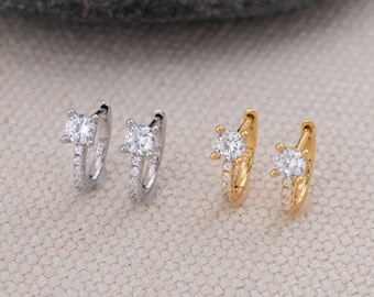 Pendientes clicker de aro huggie con pavé de diamantes, abrazos diminutos cz apilados, joyas delicadas, pendiente de aro pequeño y grueso, regalo de dama de honor, aniversario