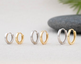 Stapelen Huggie Hoop 2 paar of 3 paar set, kleine Huggy 14K goud, Sterling zilver, kleine scharnierende hoepel slaper, beste vriend cadeau