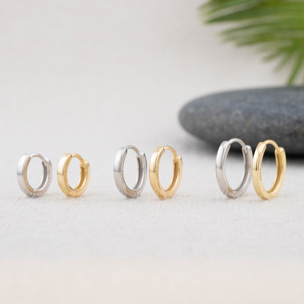 Stacking huggie hoop 2 pairs or 3 pairs set, small huggy 14K gold, Sterling silver, tiny hinged hoop sleeper, best friend gift