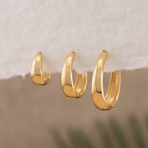 Teardrop everyday clicker hoop earrings set, 8mm 10mm 12mm 14mm 16mm hinged hoops huggies small, Christmas giftful boxed, 18K gold vermeil