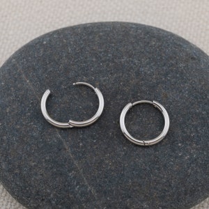 3 pairs silver hoop earrings set of 3 for multiple piercings, stacking layering set, non tarnish silver huggie mini hinged hoop gift for her image 7