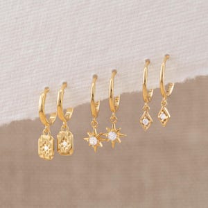 2 or 3 pairs huggy set, celestial small gold huggie hoop gift set stack, tiny cartilage earrings second hole, matching-gift-set under 30