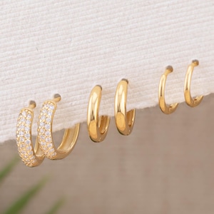 2 or 3 Pairs pave huggie hoop set, giftful small hoops, cartilage second hole stack, hypoallergenic, CZ diamond with silver or 14K gold fill
